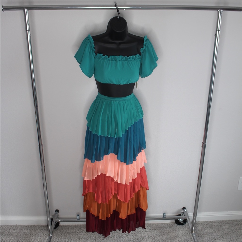 Multi colored tiered co-ord set